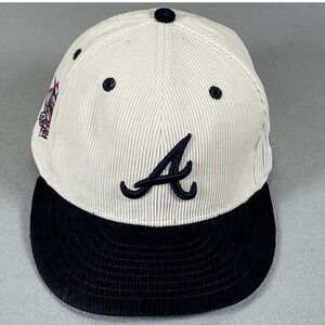 Atlanta Braves New Era 59FIFTY Fitted Hat 7 1/8 Corduroy Cream Navy NEW